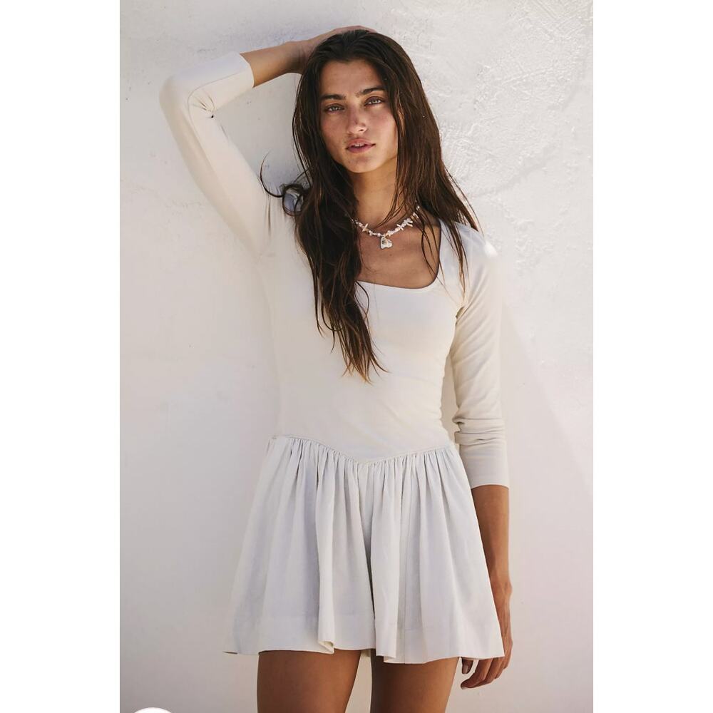 Free People Cream Mini Dress with Long Sleeves